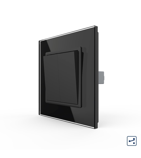 Intrerupator Dublu Mecanic Cap Scara LIVOLO cu Rama din Sticla - Serie Noua, negru