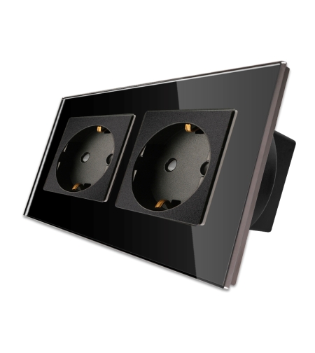 Priza Dubla cu Rama din Sticla LUXION, negru