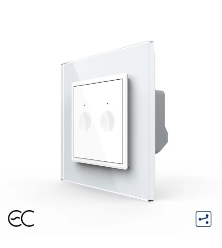 Intrerupator Dublu Cap Scara / Cruce cu Touch LIVOLO cu Rama din Sticla - Protocol Zigbee EC, alb