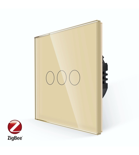 Intrerupator Triplu cu Touch din Sticla LUXION, protocol ZigBee, auriu