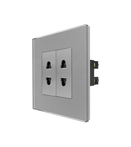 Priza Dubla cu Module Inguste cu Rama din Sticla LUXION, gri