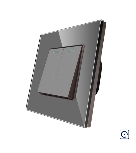 Intrerupator Dublu Mecanic cu Reset / Revenire LUXION cu Rama din Sticla, gri