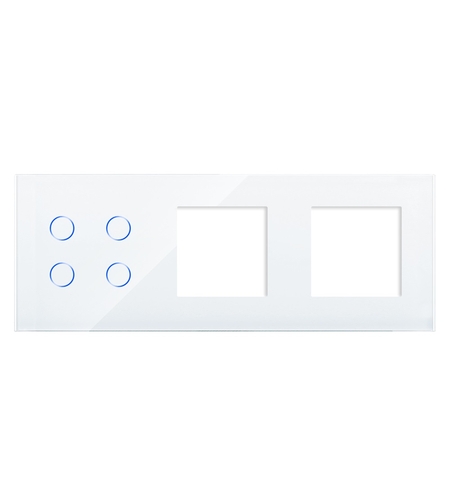 Panou Intrerupator Cvadruplu cu Touch si 2 Prize Simple Din Sticla LUXION, alb