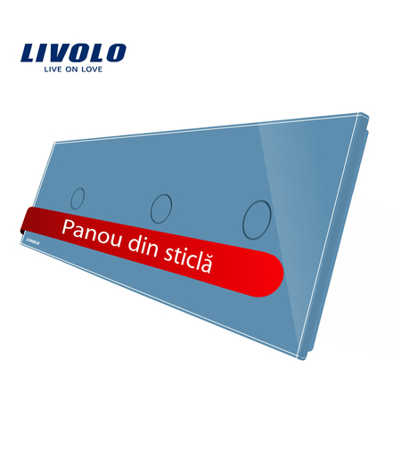Panou intrerupator simplu+simplu+simplu cu touch Livolo din sticla, albastru