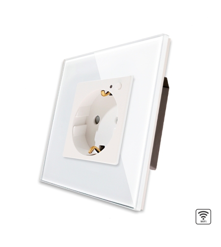 Priza Simpla Wi-Fi cu Monitorizare Consum, cu Rama din Sticla LUXION, alb