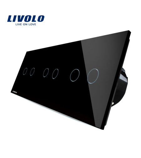 Intrerupator dublu+dublu+dublu cu touch Livolo din sticla, negru