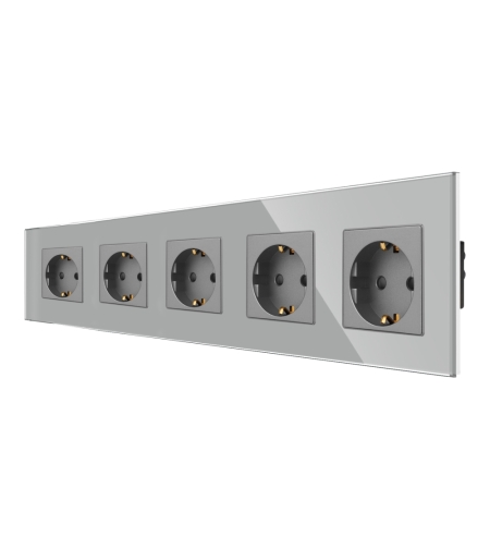 Priza Cvintupla LUXION cu rama din sticla, gri
