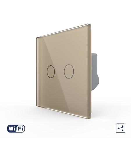 Intrerupator Dublu Cap Scara / Cruce Wi-Fi cu Touch LIVOLO din Sticla - Serie Noua, auriu
