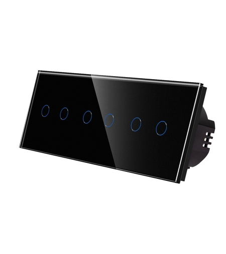 Intrerupator Dublu + Dublu + Dublu cu Touch din Sticla LUXION, negru