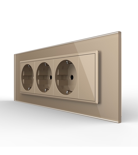 Priza tripla cu blank Livolo cu rama din sticla 6/7 module - standard Italian, auriu