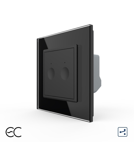 Intrerupator Dublu Cap Scara / Cruce cu Touch LIVOLO cu Rama din Sticla - Protocol Zigbee EC, negru