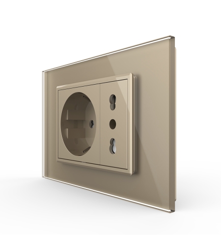 Priza dubla italiana Livolo cu rama din sticla - standard italian, auriu