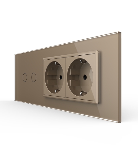 Intrerupator Dublu + 2 Prize LIVOLO cu Rama Din Sticla, Standard Italian, 6M, auriu