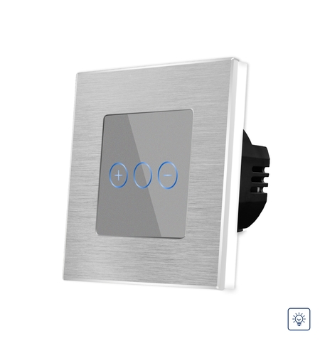 Intrerupator Simplu cu Variator cu Touch din Sticla si Rama de Aluminiu LUXION, gri
