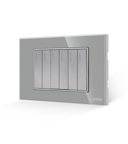 Intrerupator Mecanic 6 Posturi LUXION cu Rama din Sticla, Standard Italian, 3M, gri