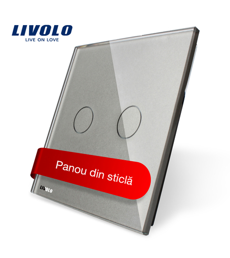 Panou intrerupator dublu cu touch Livolo din sticla, gri