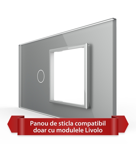 Panou Intrerupator Simplu cu Priza LIVOLO din Sticla, Standard Italian - 4M, gri