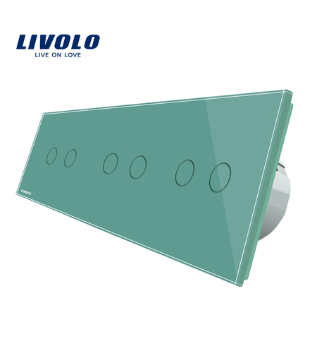 Intrerupator dublu+dublu+dublu cu touch Livolo din sticla, verde