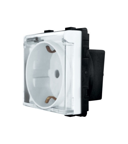 Modul Priza Simpla cu Capac Fara Rama Din Sticla LUXION, alb