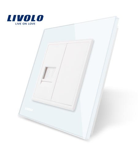 Priza simpla Telefon Livolo cu rama din sticla, alb