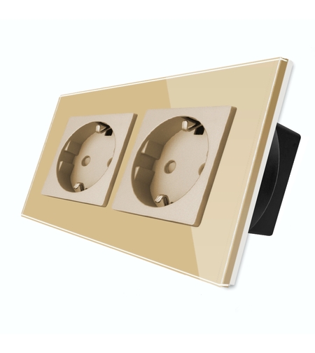 Priza Dubla cu Rama din Sticla LUXION, auriu