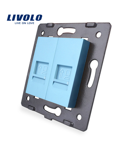 Priza dubla internet Livolo, albastru