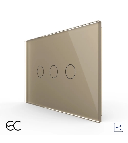 Intrerupator Triplu Cap Scara / Cruce cu Touch LIVOLO din Sticla, Standard Italian - protocol ZigBee EC, auriu