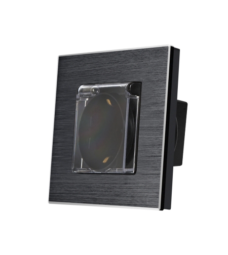 Priza Simpla cu Capac de Protectie LUXION cu rama din aluminiu, negru