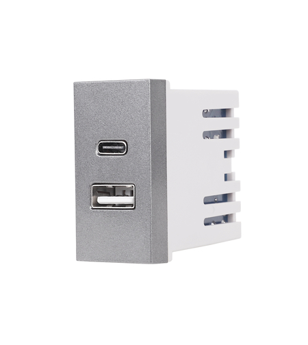 Modul Priza USB A+C 1M LUXION, Standard Italian, gri
