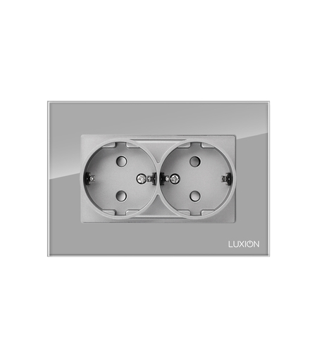 Priza Dubla cu Rama din Sticla LUXION Pentru Doza Simpla, gri