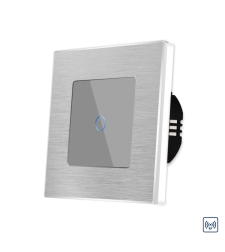 Intrerupator Simplu cu Touch din Sticla si Rama de Aluminiu LUXION, RF433, gri