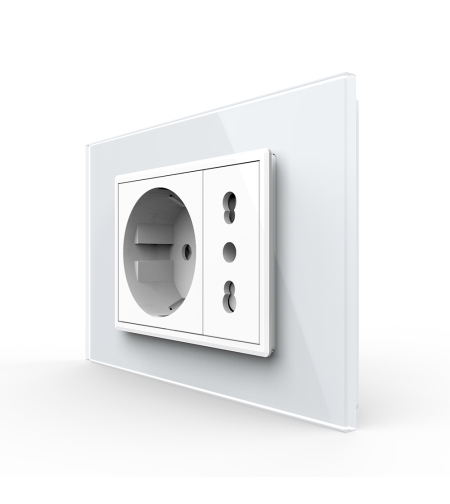 Priza dubla italiana Livolo cu rama din sticla - standard italian, alb