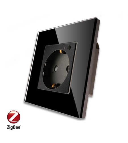Priza inteligenta pentru perete LUXION Zigbee cu rama din sticla, negru