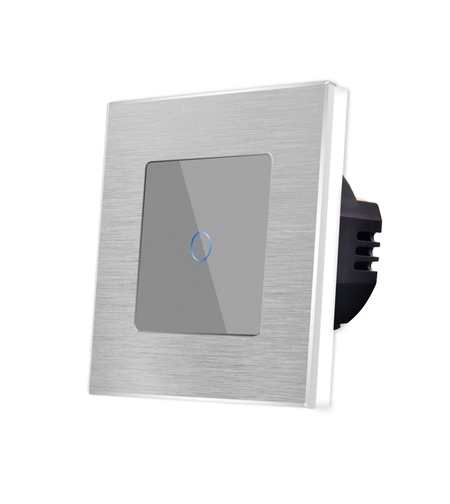 Intrerupator Simplu cu Touch din Sticla si Rama de Aluminiu LUXION, 500W, gri