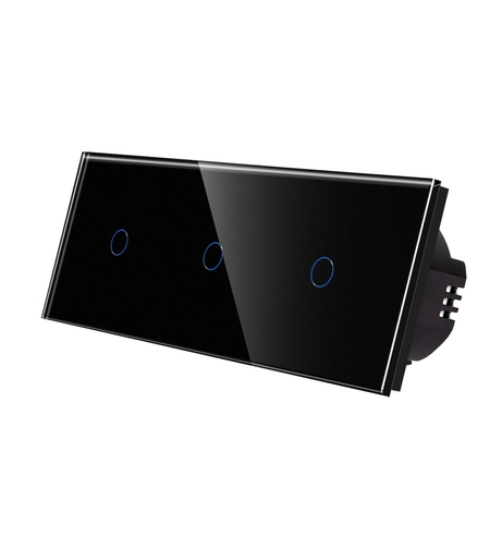 Intrerupator Simplu + Simplu + Simplu cu Touch din Sticla LUXION, negru