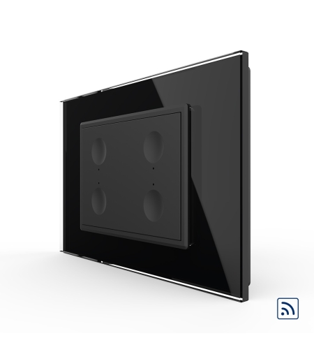 Intrerupator cvadruplu wireless cu touch Livolo cu rama din sticla, standard Italian - Serie noua, negru