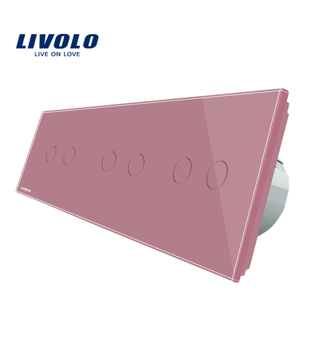 Intrerupator dublu+dublu+dublu cu touch Livolo din sticla, roz