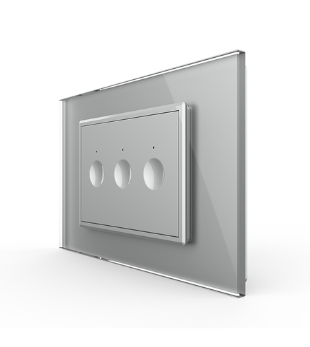 Intrerupator triplu cu touch Livolo cu rama din sticla, standard Italian - Serie noua, gri