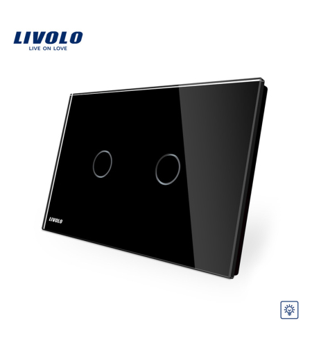 Intrerupator dublu cu variator cu touch Livolo din sticla - standard italian, negru