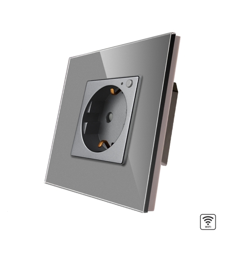 Priza Simpla Wi-Fi cu Monitorizare Consum, cu Rama din Sticla LUXION, gri