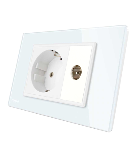 Priza simpla din rama de sticla Schuko cu TV Livolo, alb