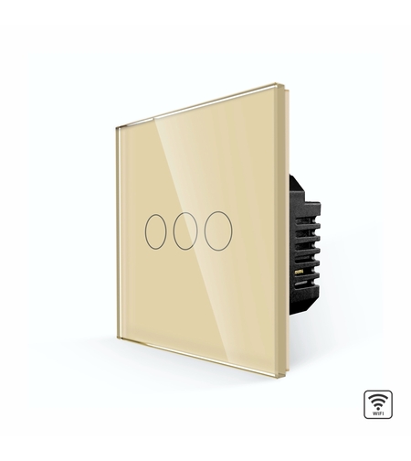 Intrerupator Triplu Wi-Fi cu Touch din Sticla LUXION, auriu