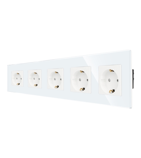 Priza Cvintupla LUXION cu rama din sticla, alb