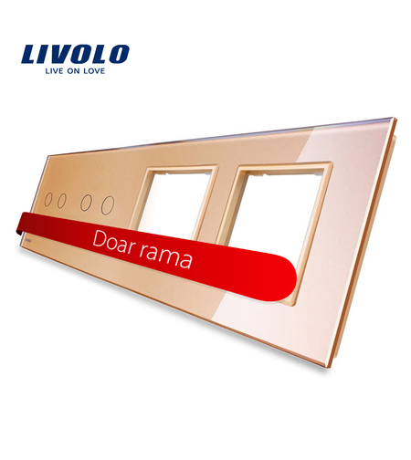 Panou 2 intrerupatoare duble cu touch si 2 prize LIVOLO din sticla, auriu