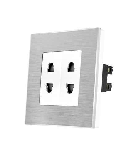 Priza Dubla cu Module Inguste cu Rama din Aluminiu LUXION, alb