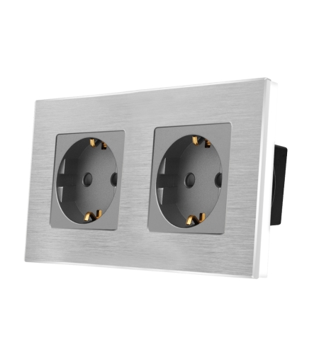 Priza Dubla LUXION cu rama din aluminiu, gri
