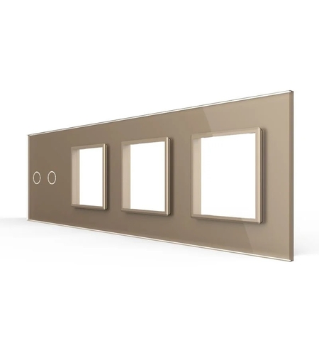 Panou Intrerupator Dublu + 3 Prize LIVOLO din Sticla, Standard German, auriu