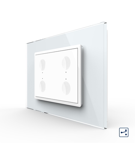 Intrerupator cvadruplu cap scara / cap cruce cu touch Livolo cu rama din sticla, standard Italian - Serie noua, alb