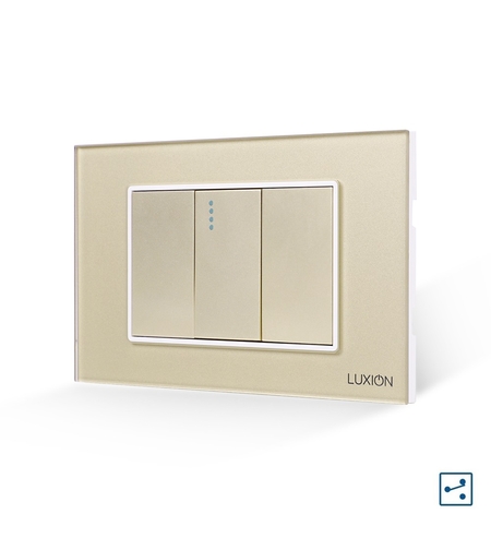 Intrerupator Simplu Cap Scara Mecanic 1M si 2 Taste False LUXION cu Rama din Sticla, Standard Italian, 3M, auriu
