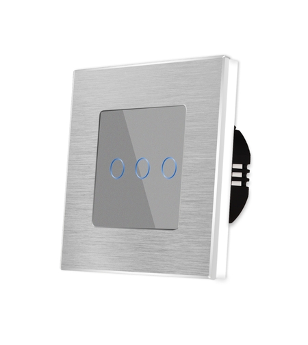 Intrerupator Triplu cu Touch din Sticla si Rama de Aluminiu LUXION, 500W, gri